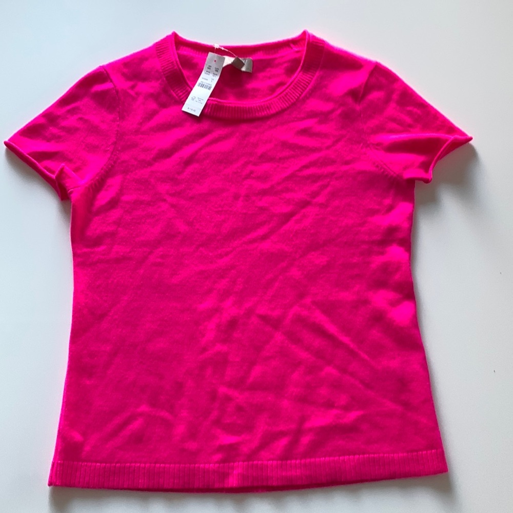 J. Crew cashmere T shirt hot pink, size small